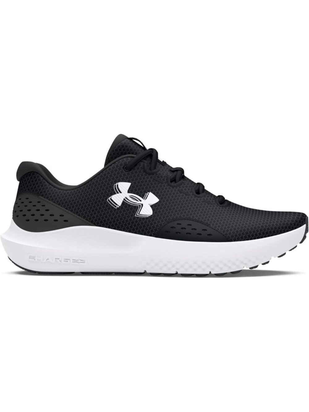 Men's Black White Running Breathable No Heel Closed Toe Charged Surge Sneaker